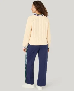 Wimbledon Cable Knit Crew Neck Sweater in Cream-Women Knitwear|Sweatshirts & Hoodies