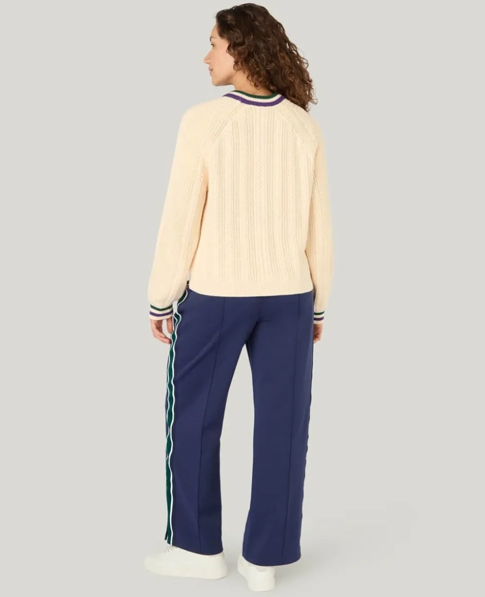 Wimbledon Cable Knit Crew Neck Sweater in Cream-Women Knitwear|Sweatshirts & Hoodies