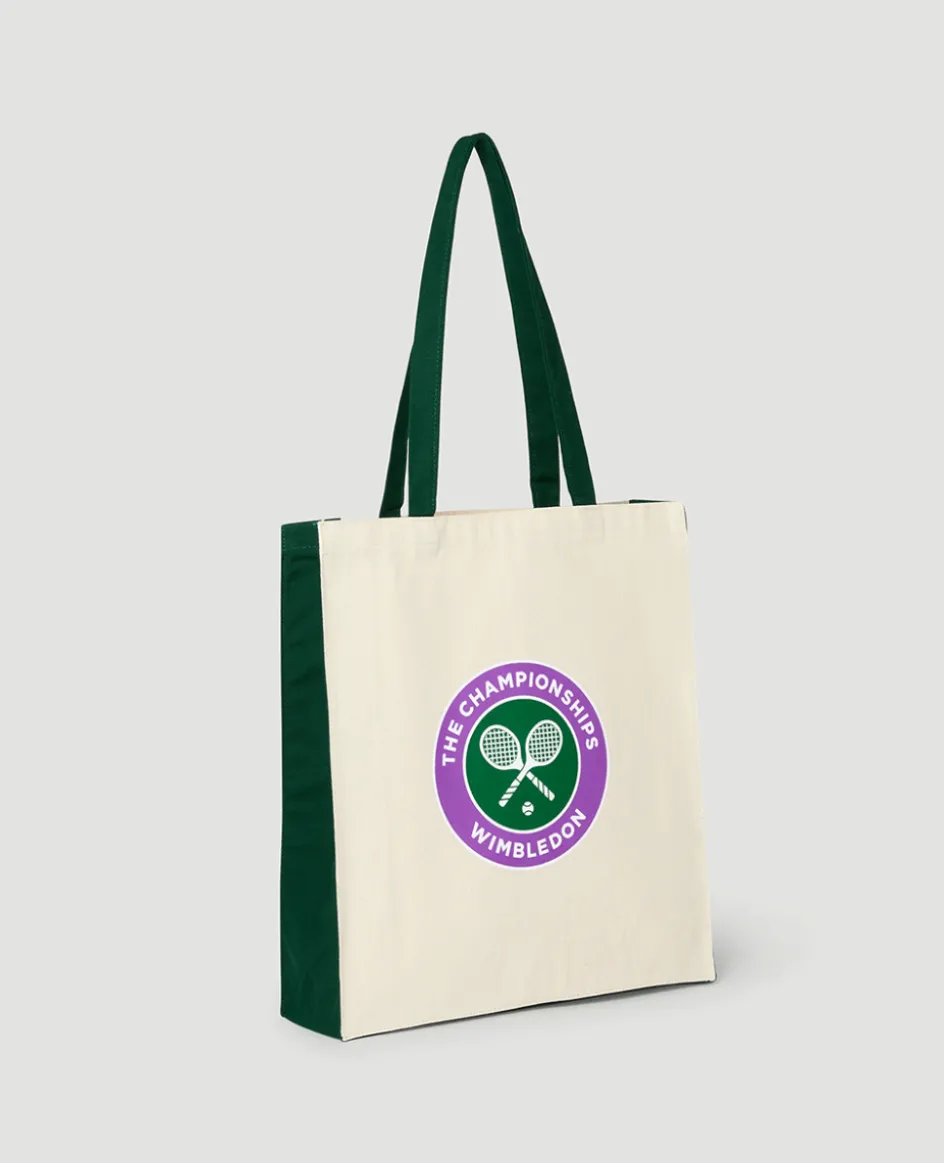 Wimbledon Championships Logo Shopper Tote - Natural with Green Gussets- Shopper|Tote