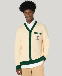 Wimbledon Contrast Piping Cardigan in Cream- Knitwear|Sweatshirts & Hoodies