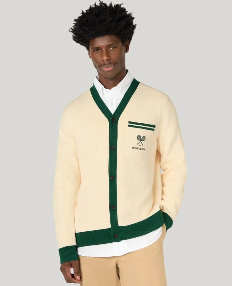Wimbledon Contrast Piping Cardigan in Cream- Knitwear|Sweatshirts & Hoodies