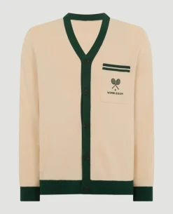 Wimbledon Contrast Piping Cardigan in Cream- Knitwear|Sweatshirts & Hoodies