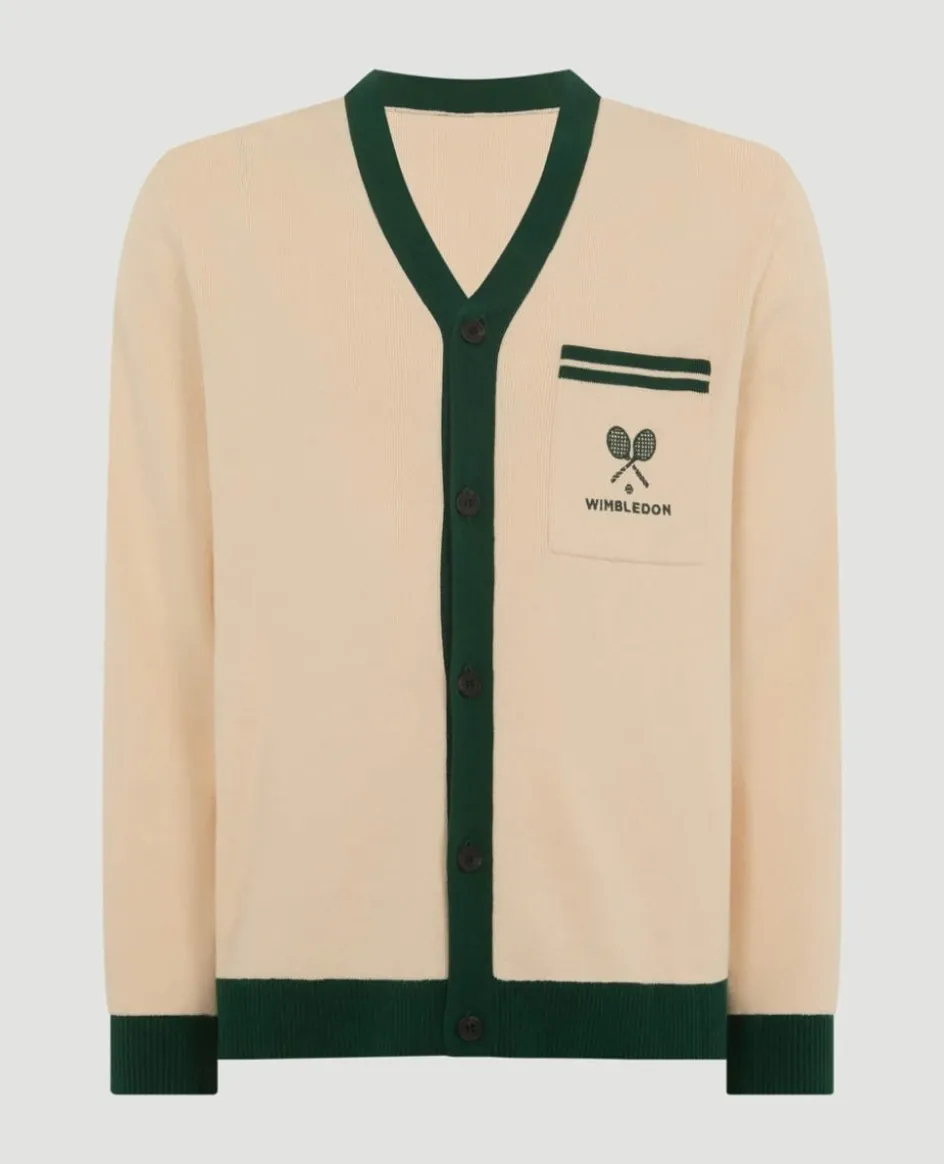 Wimbledon Contrast Piping Cardigan in Cream- Knitwear|Sweatshirts & Hoodies