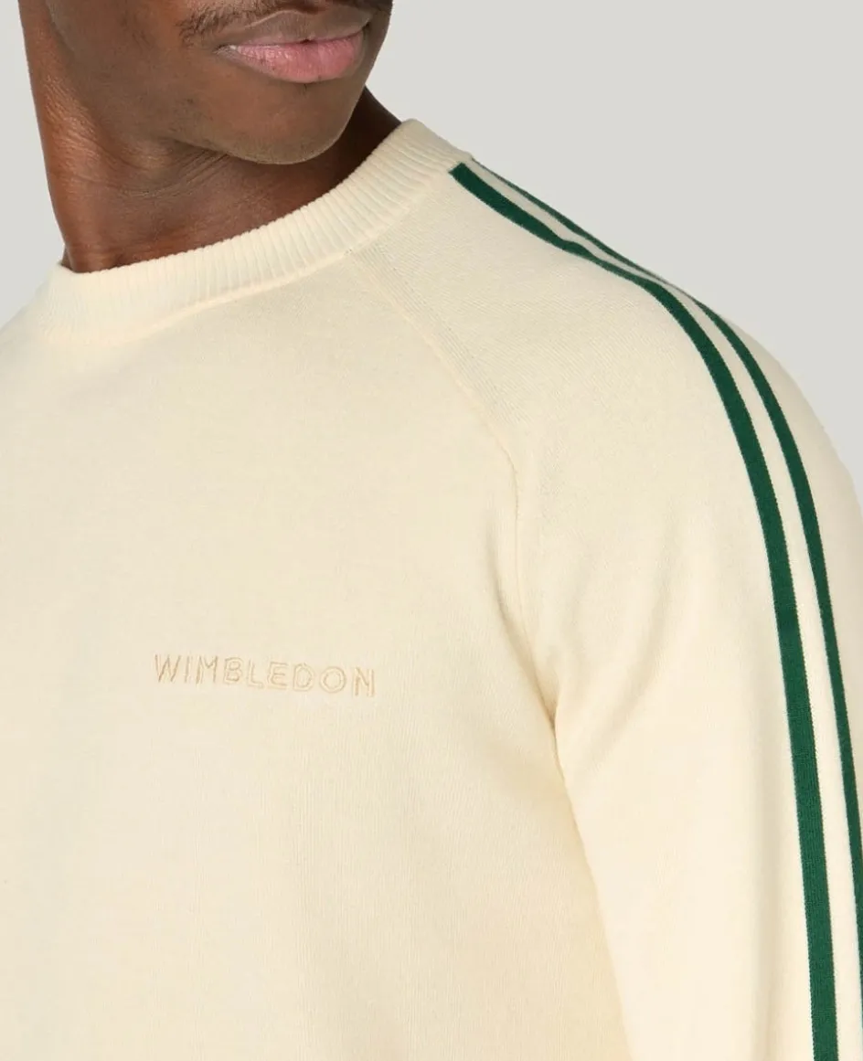 Wimbledon Contrast Stripe Knitted Sweater in Cream- Knitwear|Sweatshirts & Hoodies