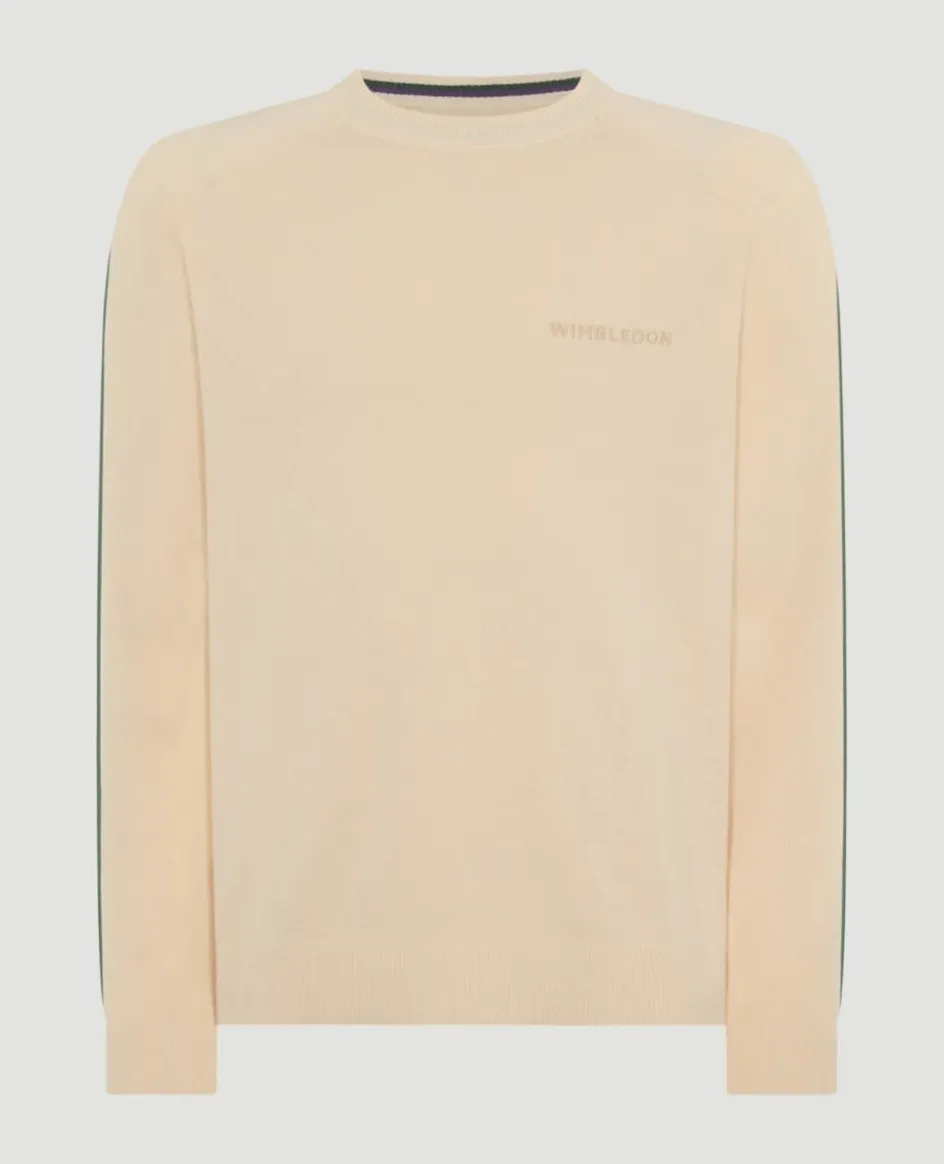 Wimbledon Contrast Stripe Knitted Sweater in Cream- Knitwear|Sweatshirts & Hoodies