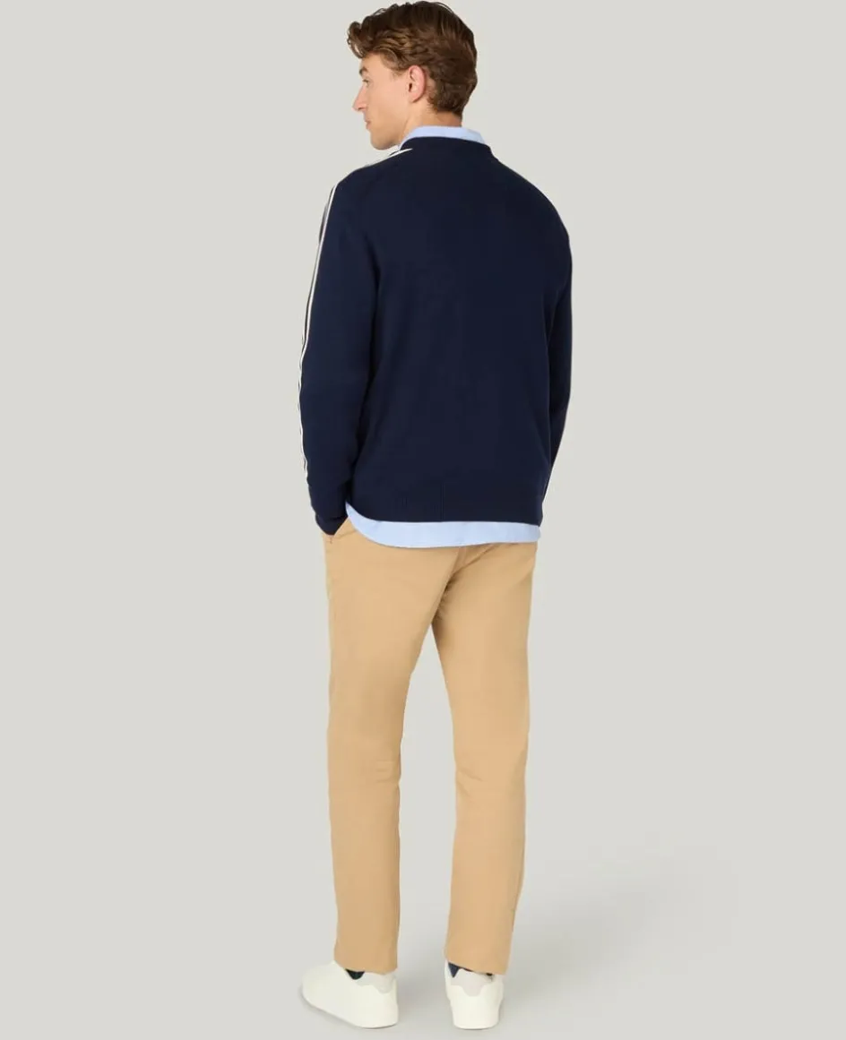 Wimbledon Contrast Stripe V-Neck Sweater in Navy- Knitwear
