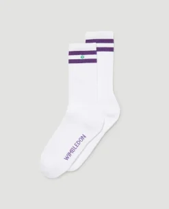 Wimbledon Crew Socks - White & Purple-Women Accessories|Accessories