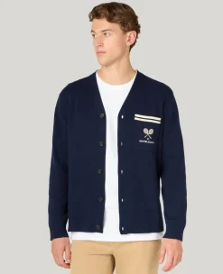 Wimbledon Crossed Racket Cardigan in Navy- Knitwear|Sweatshirts & Hoodies