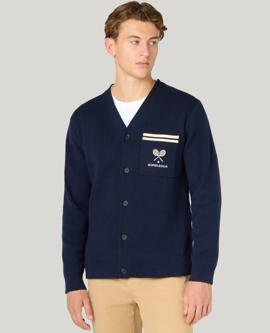 Wimbledon Crossed Racket Cardigan in Navy- Knitwear|Sweatshirts & Hoodies