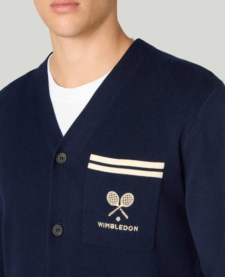 Wimbledon Crossed Racket Cardigan in Navy- Knitwear|Sweatshirts & Hoodies