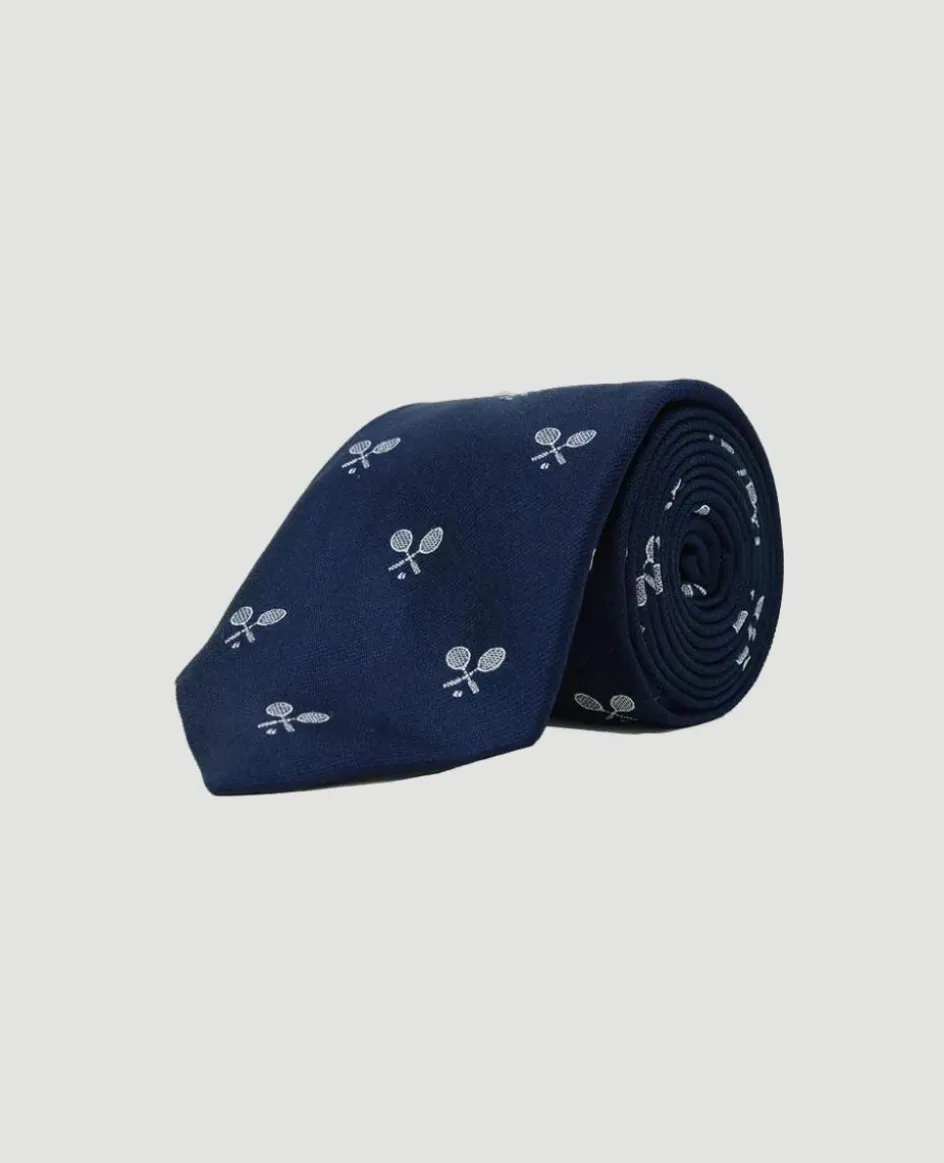 Wimbledon Cross Racket Tie - Navy- Accessories
