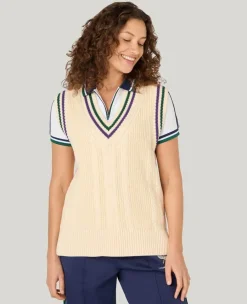Wimbledon Heavy Knit Sleeveless Sweater in Cream-Women Knitwear|Sweatshirts & Hoodies