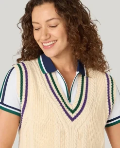 Wimbledon Heavy Knit Sleeveless Sweater in Cream-Women Knitwear|Sweatshirts & Hoodies