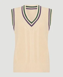 Wimbledon Heavy Knit Sleeveless Sweater in Cream-Women Knitwear|Sweatshirts & Hoodies