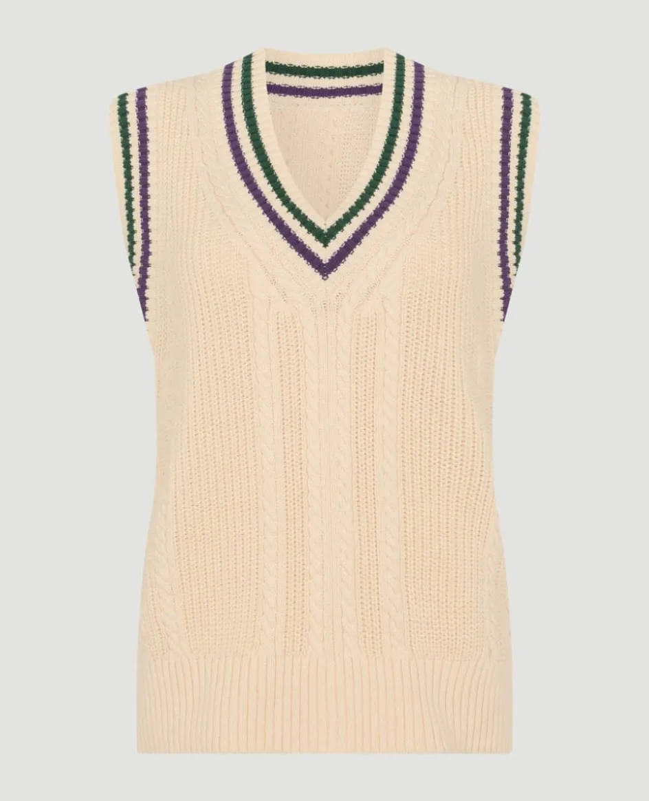 Wimbledon Heavy Knit Sleeveless Sweater in Cream-Women Knitwear|Sweatshirts & Hoodies