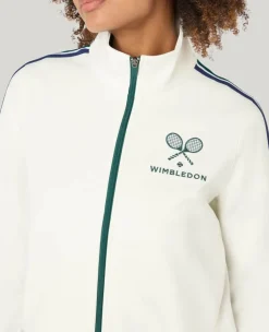 Wimbledon High Neck Zip Front Stripe Track Jacket in White-Women Jackets & Coats