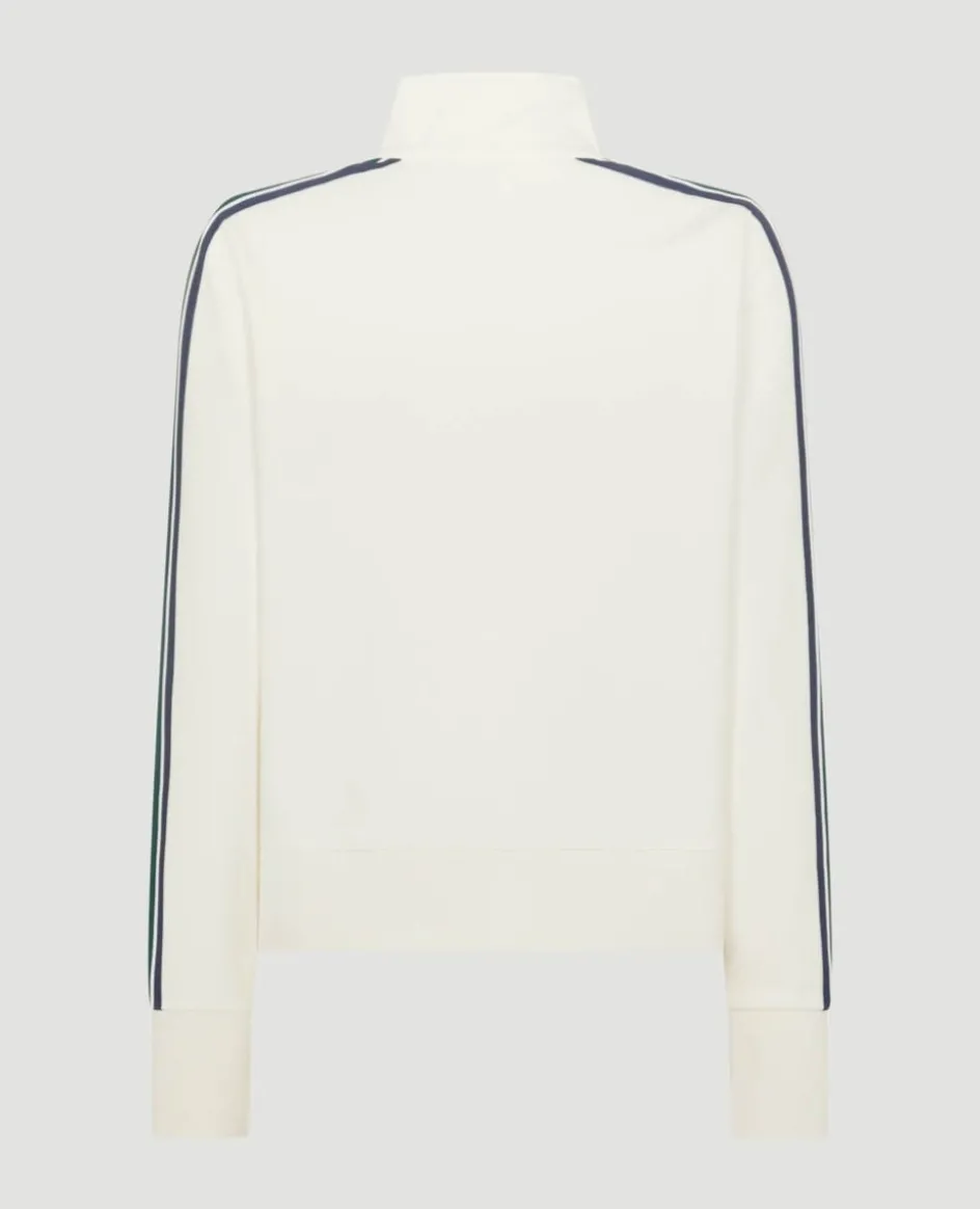 Wimbledon High Neck Zip Front Stripe Track Jacket in White-Women Jackets & Coats