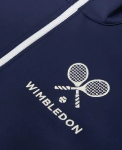 Wimbledon High Neck Zip Front Stripe Track Jacket in Navy-Women Jackets & Coats