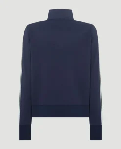 Wimbledon High Neck Zip Front Stripe Track Jacket in Navy-Women Jackets & Coats