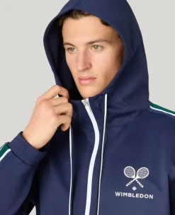 Wimbledon Interlock Stripe Hoodie in Navy- Sweatshirts & Hoodies