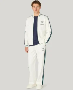 Wimbledon Interlock Stripe Track Pants in White- Trousers & Shorts
