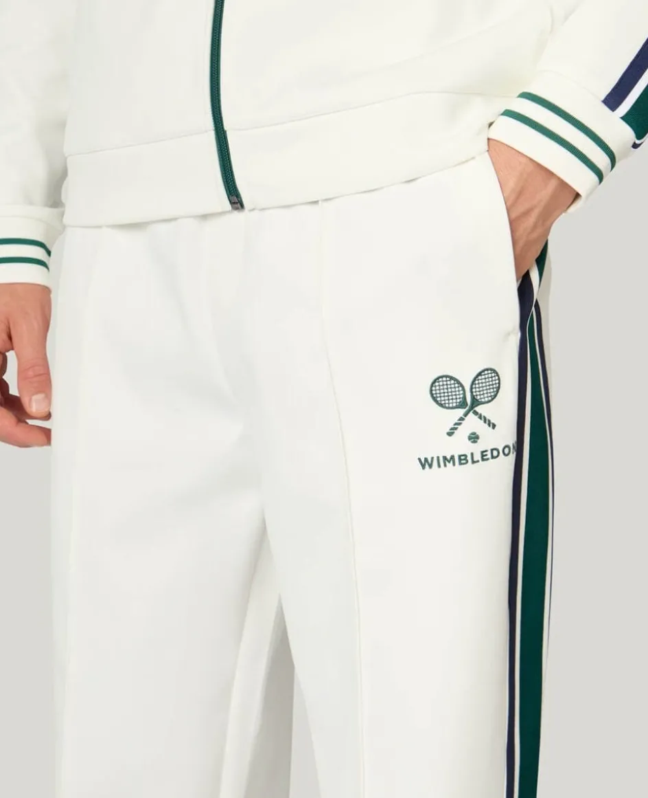 Wimbledon Interlock Stripe Track Pants in White- Trousers & Shorts