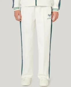 Wimbledon Interlock Stripe Track Pants in White- Trousers & Shorts