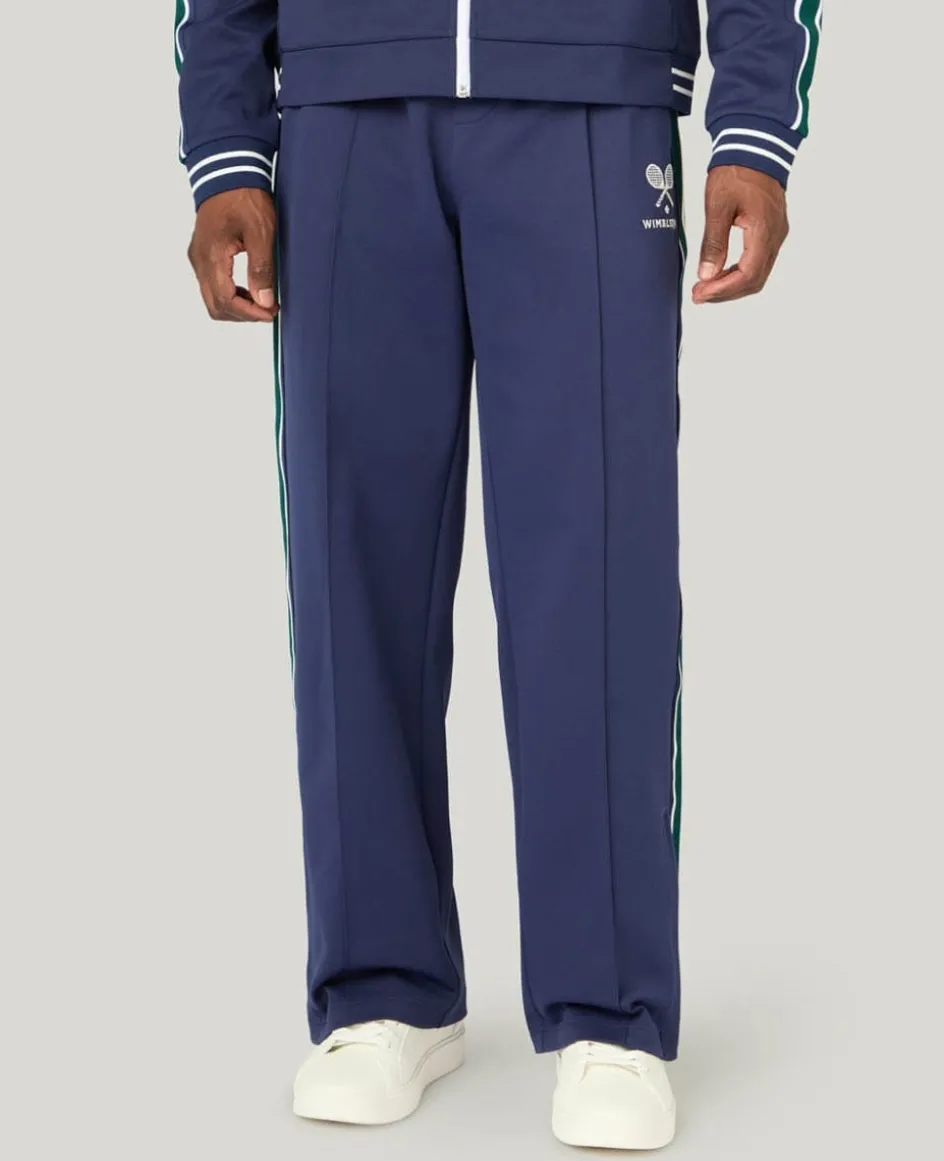 Wimbledon Interlock Stripe Track Pants in Navy- Trousers & Shorts