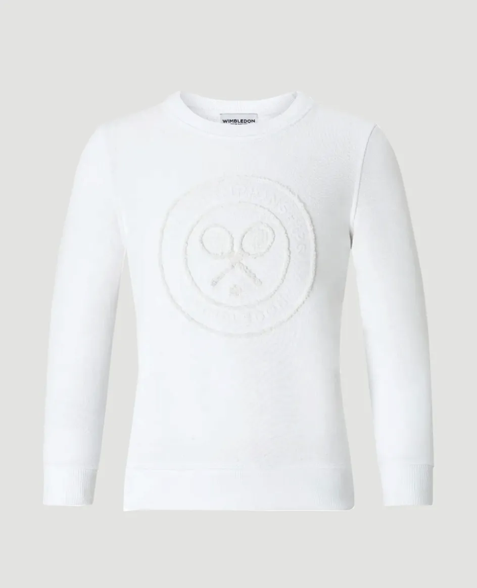 Wimbledon Kids Flocked Logo Sweatshirt - White-Kids Sweatshirts & Hoodies