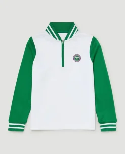 Wimbledon Kids Performance Half Zip Sweatshirt - Green-Kids Sweatshirts & Hoodies