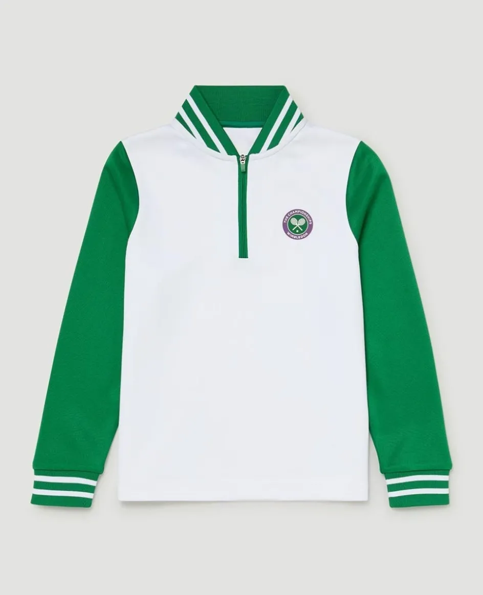 Wimbledon Kids Performance Half Zip Sweatshirt - Green-Kids Sweatshirts & Hoodies