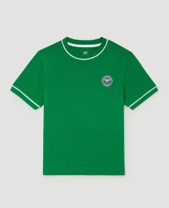 Wimbledon Kids Performance Piping T-Shirt - Green-Kids Tops & T-Shirts