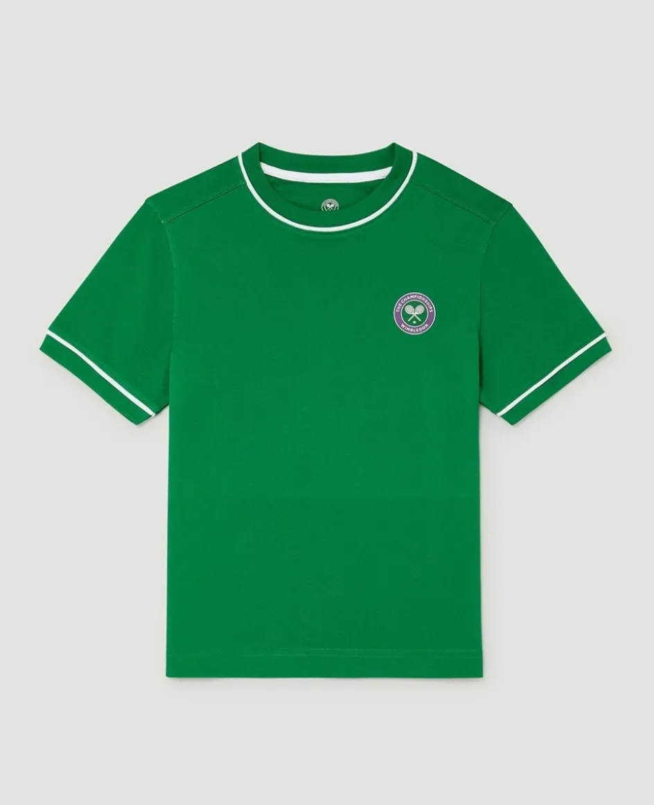 Wimbledon Kids Performance Piping T-Shirt - Green-Kids Tops & T-Shirts