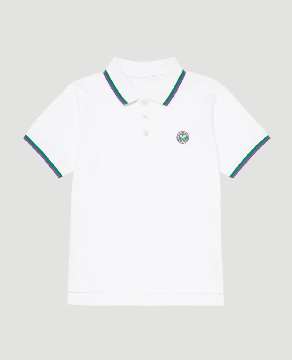 Wimbledon Kids Pique Polo - White-Kids Tops & T-Shirts