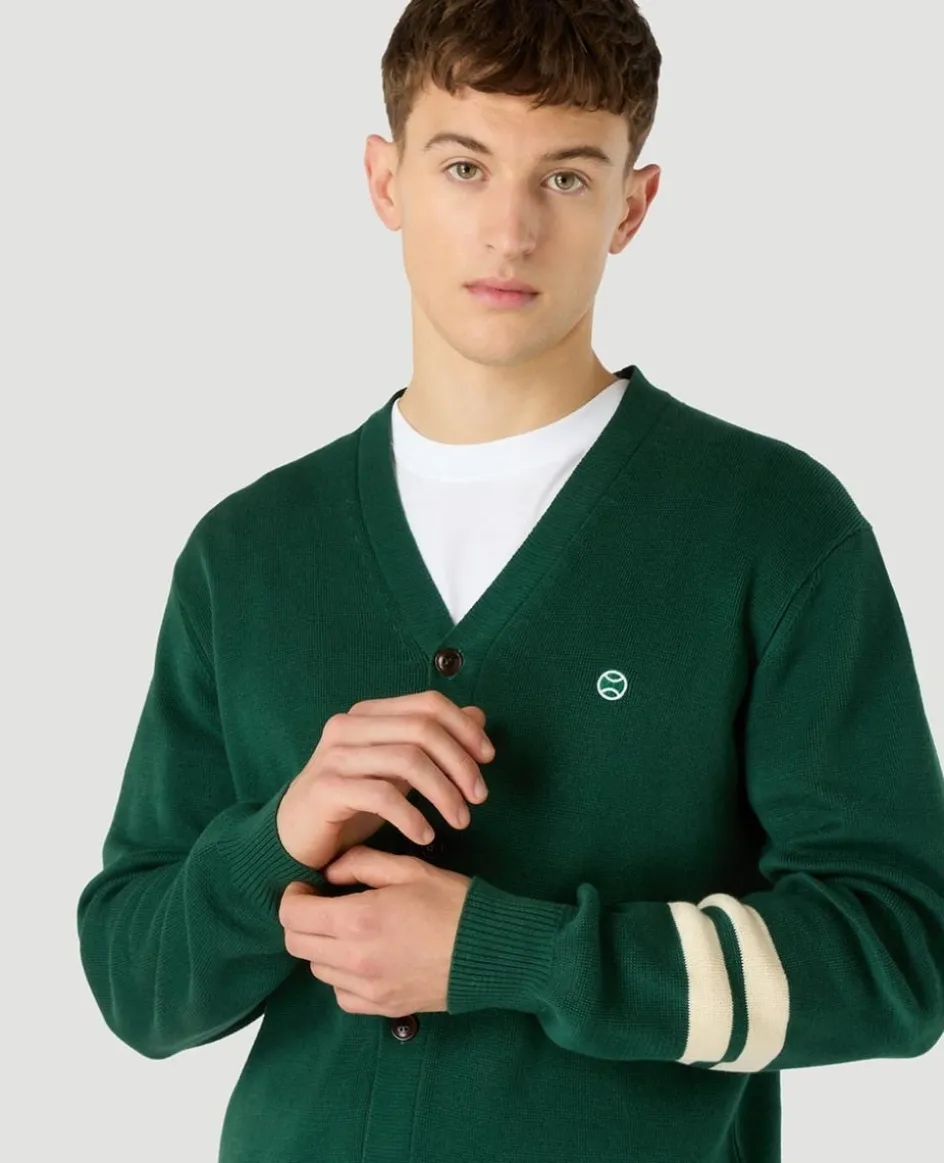 Wimbledon Mens Cardigan - Green- Knitwear