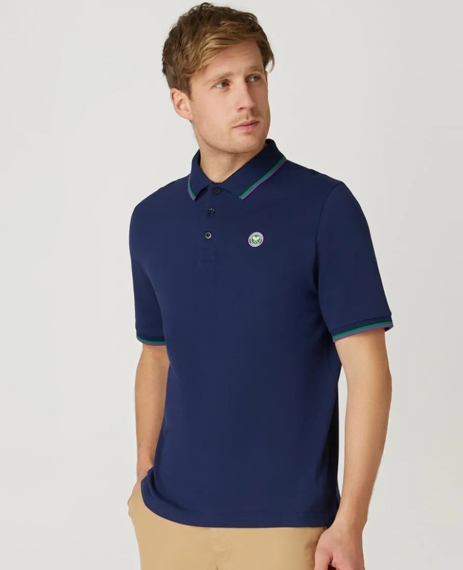 Wimbledon Mens Core Pique Polo - Navy- Polo Shirts