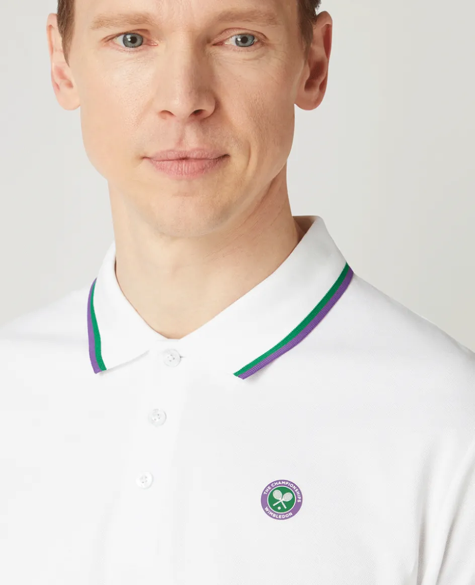 Wimbledon Mens Core Pique Polo - White- Tops & T-Shirts|Polo Shirts