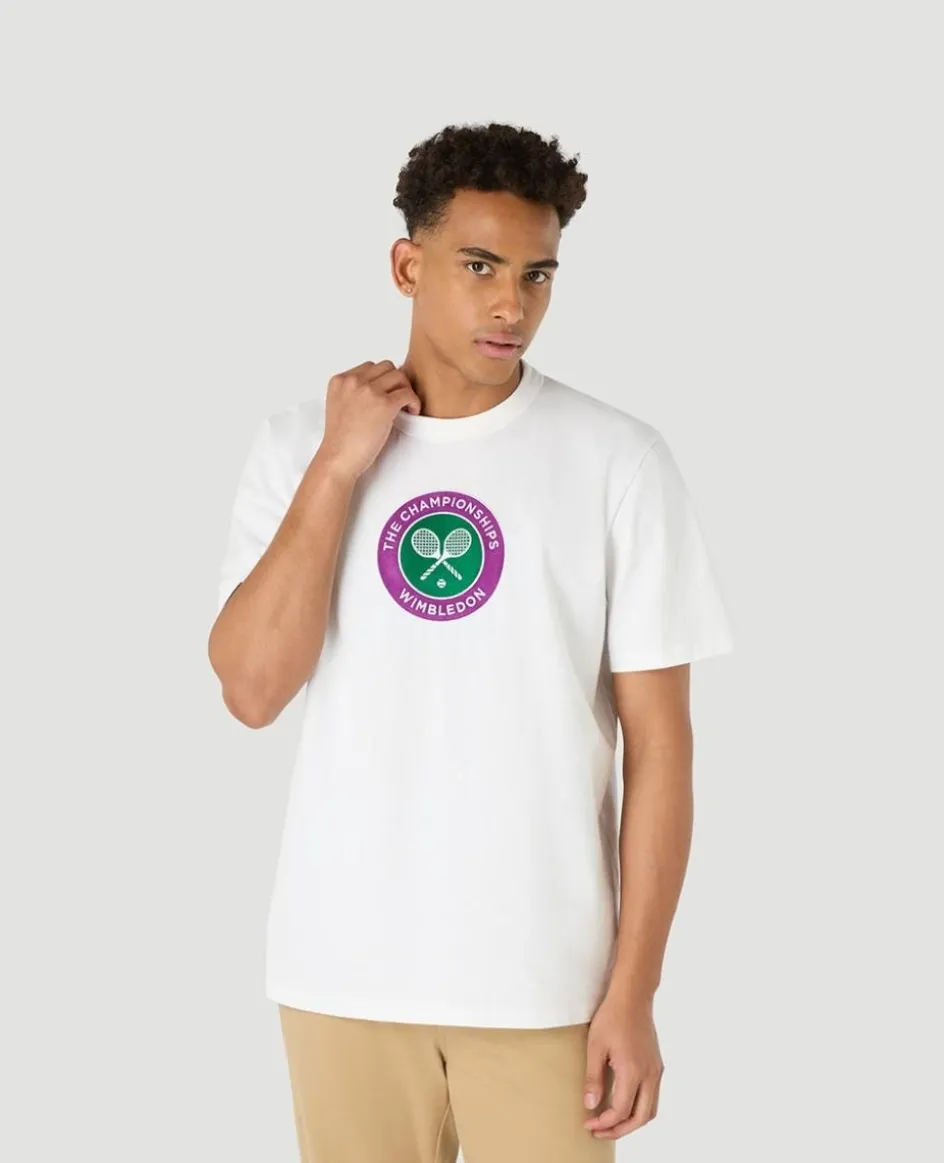 Wimbledon Mens Embroidered Logo T-Shirt - White- T-Shirts