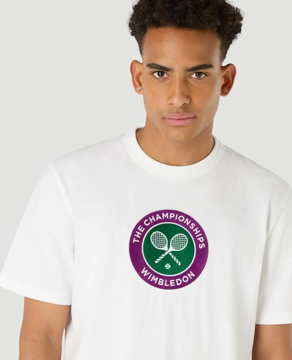 Wimbledon Mens Embroidered Logo T-Shirt - White- T-Shirts