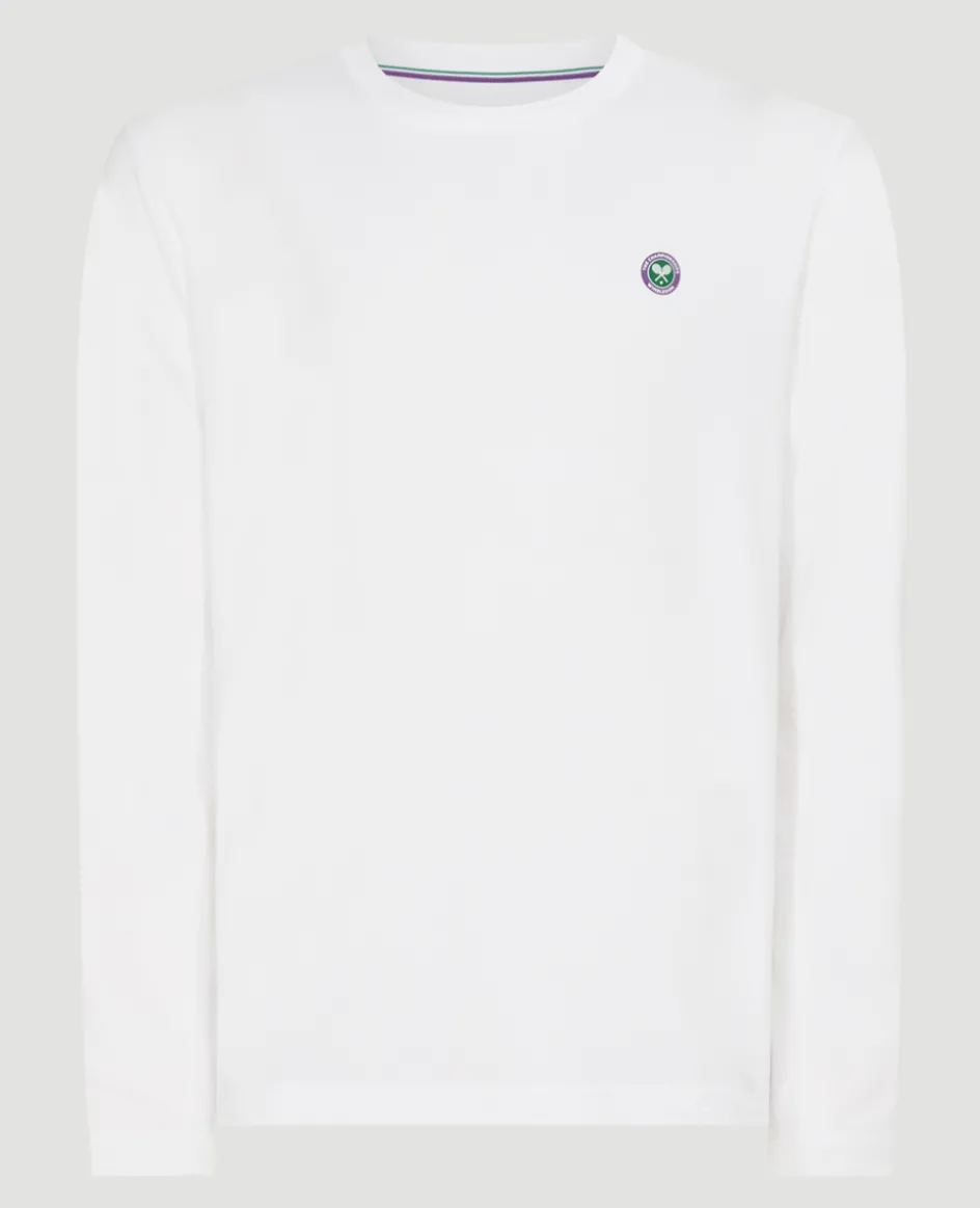 Wimbledon Mens Long Sleeve Performance T-Shirt - White- Tops & T-Shirts|T-Shirts