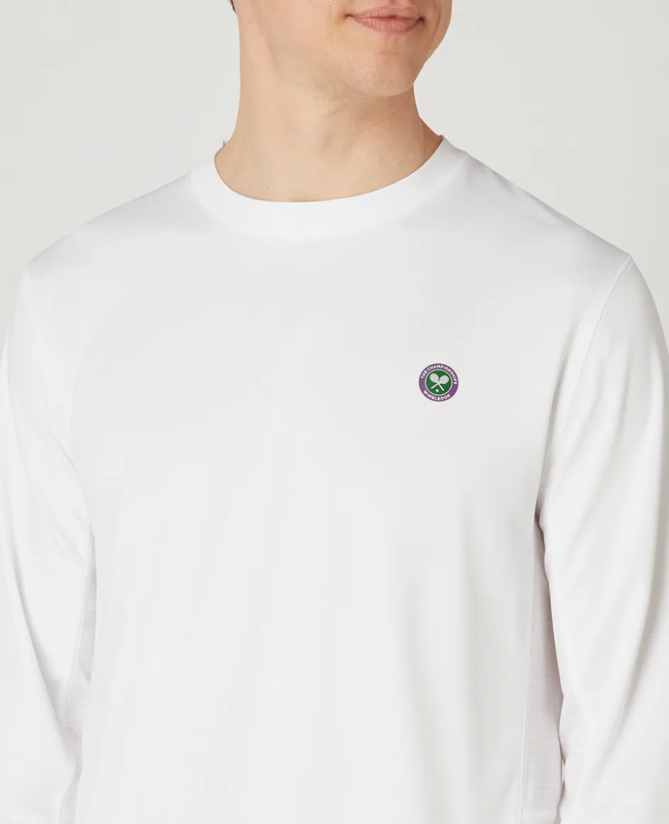 Wimbledon Mens Long Sleeve Performance T-Shirt - White- Tops & T-Shirts|T-Shirts