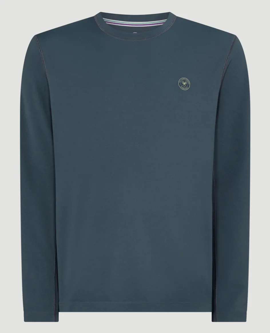 Wimbledon Mens Long Sleeve Performance T-Shirt - Steel- T-Shirts