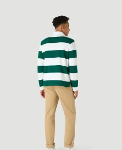 Wimbledon Mens Long Sleeve Rugby Polo - White & Green- Polo Shirts