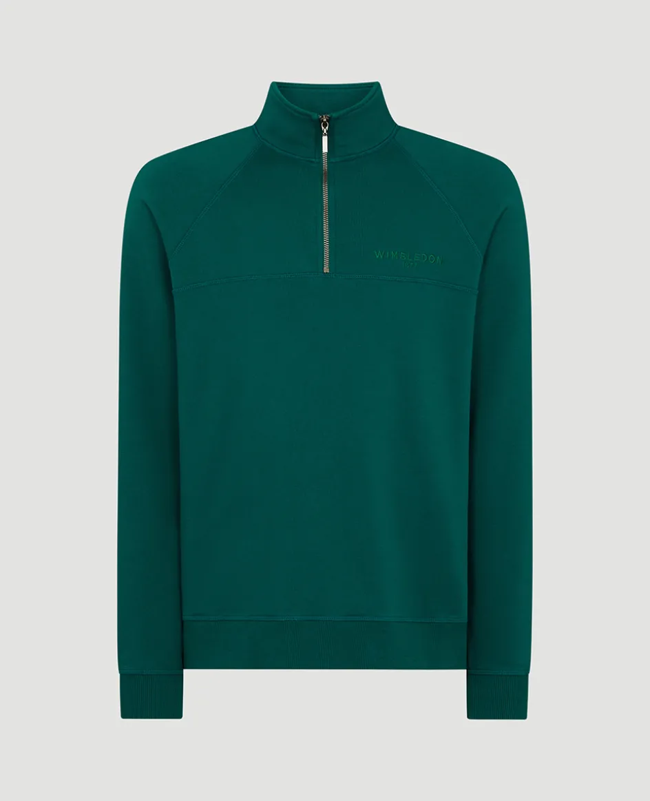 Wimbledon Mens Monobrand 1/4 Zip - Green- Sweatshirts & Hoodies