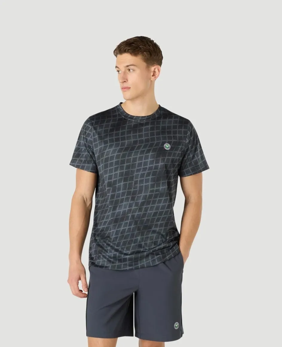 Wimbledon Mens Performance Net T-Shirt - Black- T-Shirts