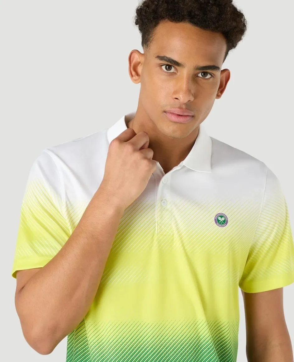 Wimbledon Mens Performance Stripe Polo - Green- Tops & T-Shirts|Polo Shirts