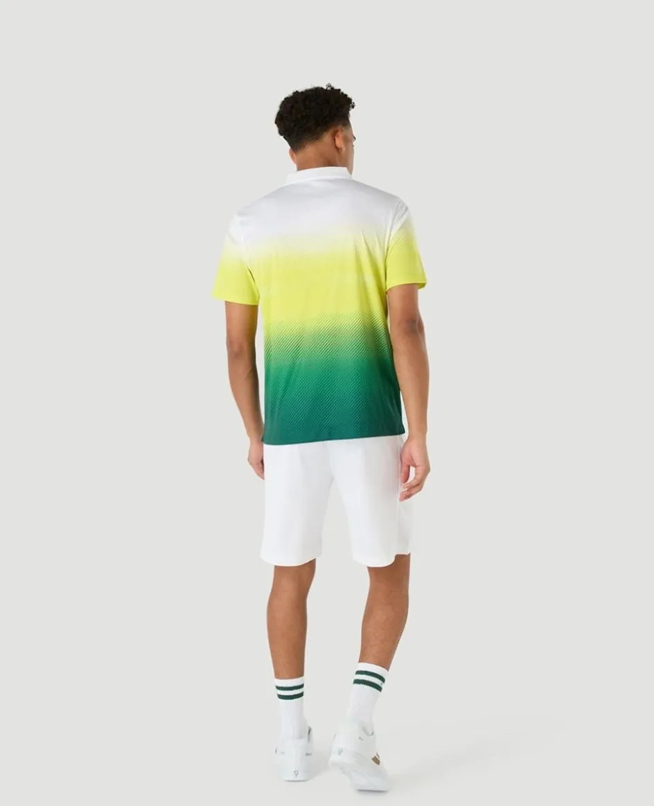 Wimbledon Mens Performance Stripe Polo - Green- Tops & T-Shirts|Polo Shirts