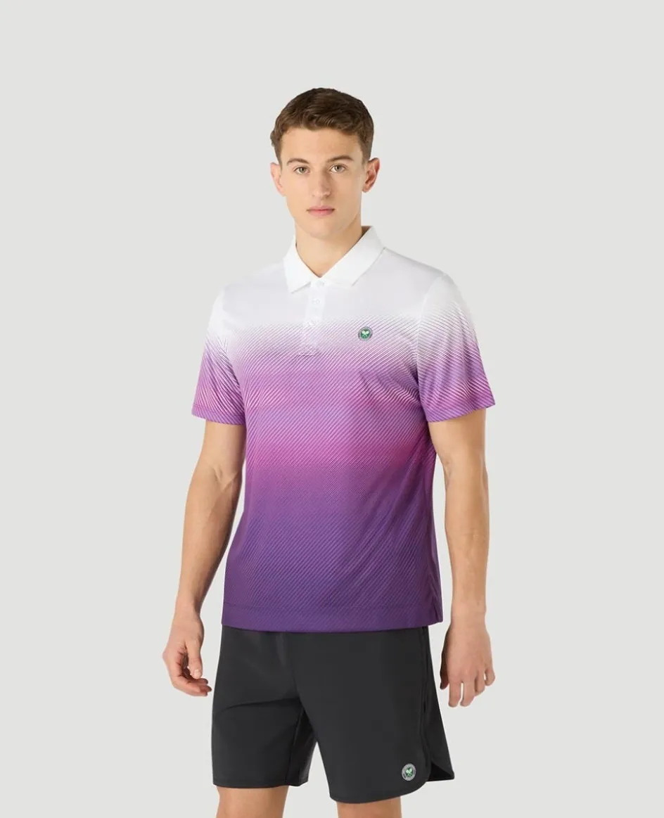 Wimbledon Mens Performance Stripe Polo - Purple- Polo Shirts