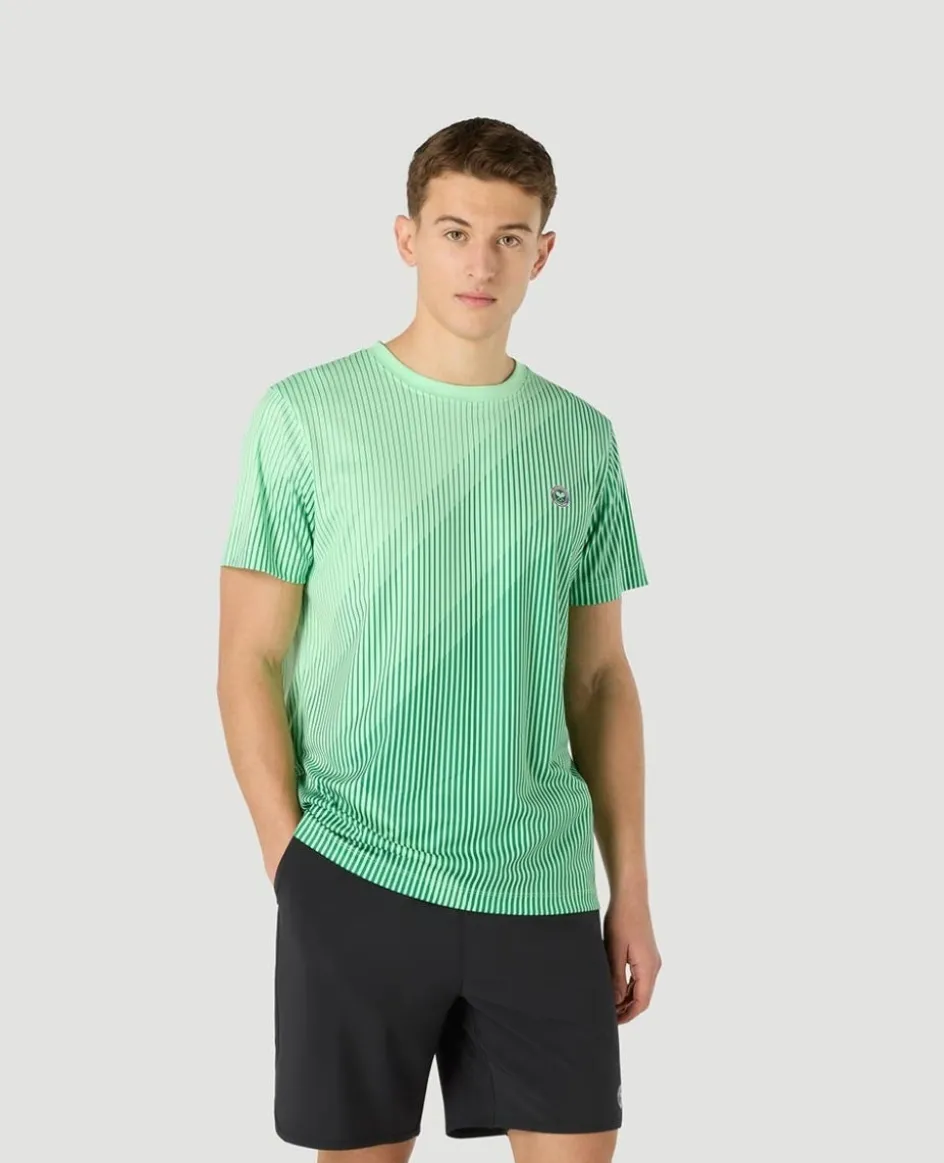 Wimbledon Mens Performance Stripe T-Shirt - Green- Tops & T-Shirts|T-Shirts