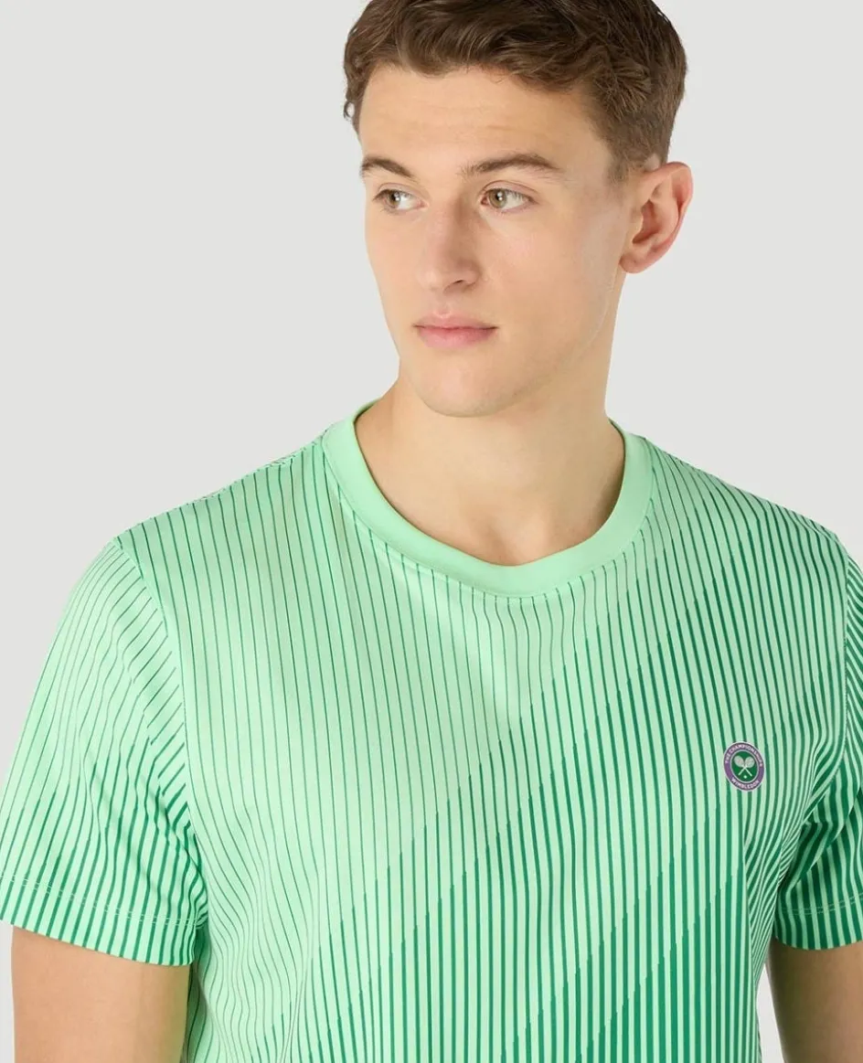 Wimbledon Mens Performance Stripe T-Shirt - Green- Tops & T-Shirts|T-Shirts